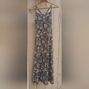 Pact Green Castor Flower Size Medium Fit And Flare Midi Dress